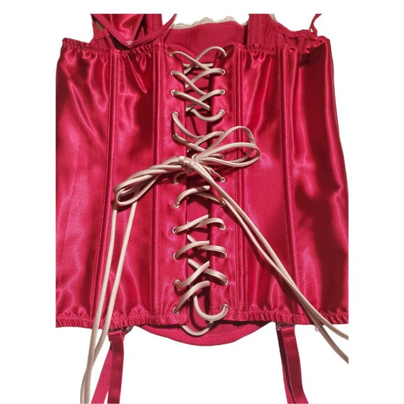 Red Satin Bustier Corset Set – Size 34 (NWT) - Picture 3 of 11
